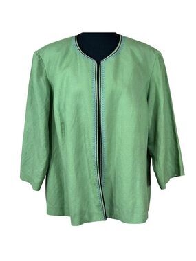 Positive Attitude Green Embroidered Linen Blend Jacket Size 20